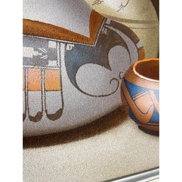 Signed Myung Mario Jung Sand Painting Pottery Feathers Southwest Native American - Picture 4 of 4